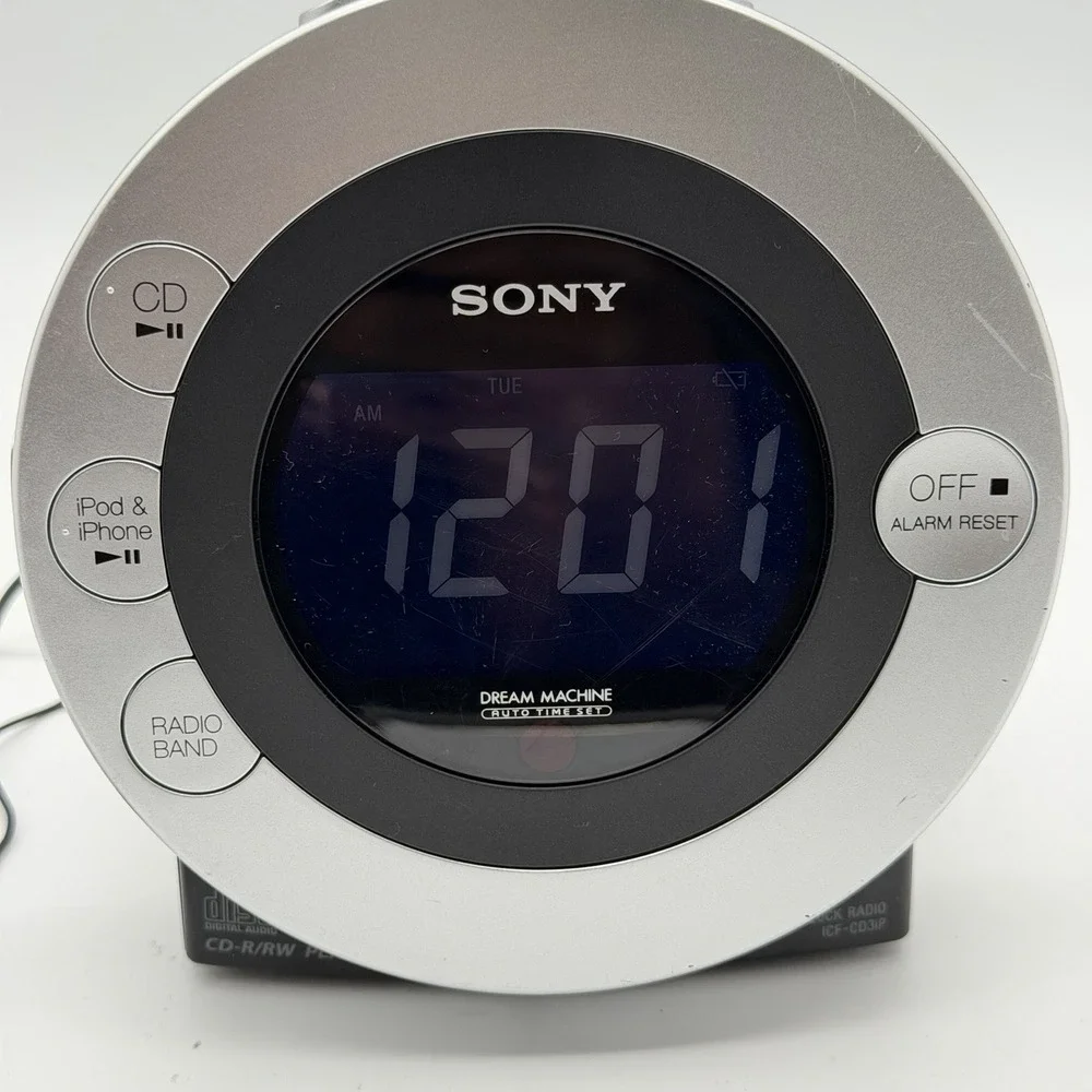 Sony Dream Machine ICF-CD3iP CD Clock Radio iPod iPhone Dock Tested Works